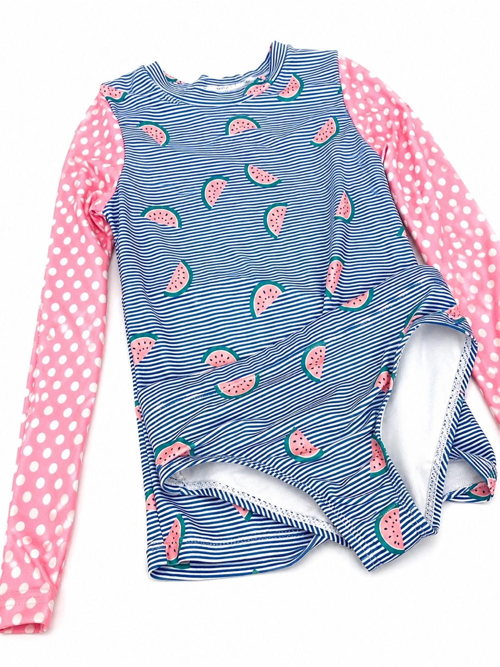 Andy & Evan Pink & Blue Watermelon Stripe Rash Guard Swimsuit Small